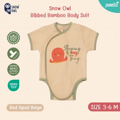 New !!  Snow owl Body Suit  คอลเล็กชั่น Sleeping is my thing เสื้อผ้าเด็ก ชุดเด็กแขน-ขาสั้น  3-6 M - Squid Beige